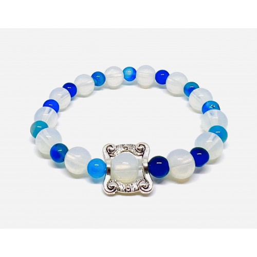 Brățara din pietre naturale semipretioase Opal și agate albastre  